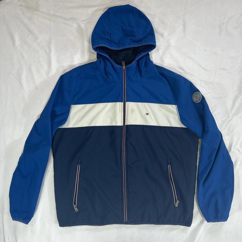 Tommy Hilfiger Blue, White, and Navy Color block winter jacket (XL).